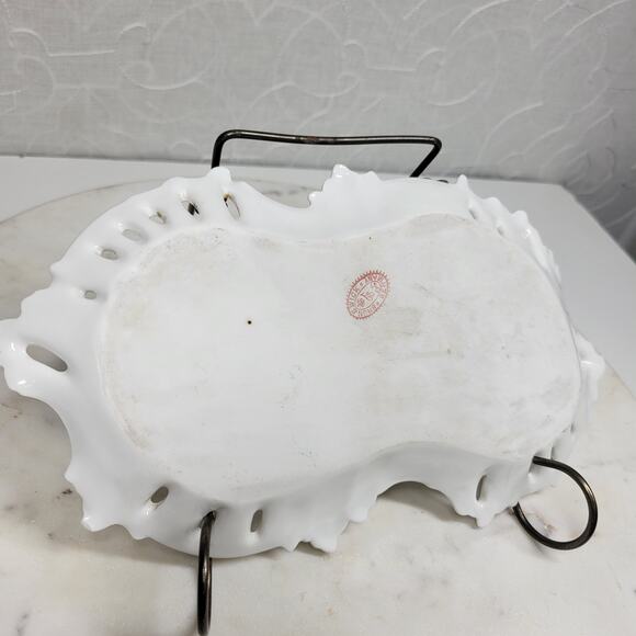 Furstenberg Floral Reticulated Trinket Dish 9.7" Porcelain Dresser Tray Germany - Picture 6 of 15